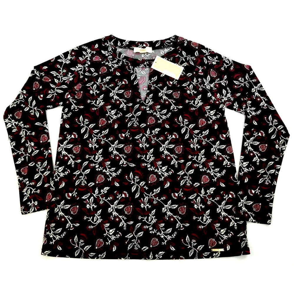 Michael Kors women top blouse QU85FYL9WZ black multi flowers M MSRP $110